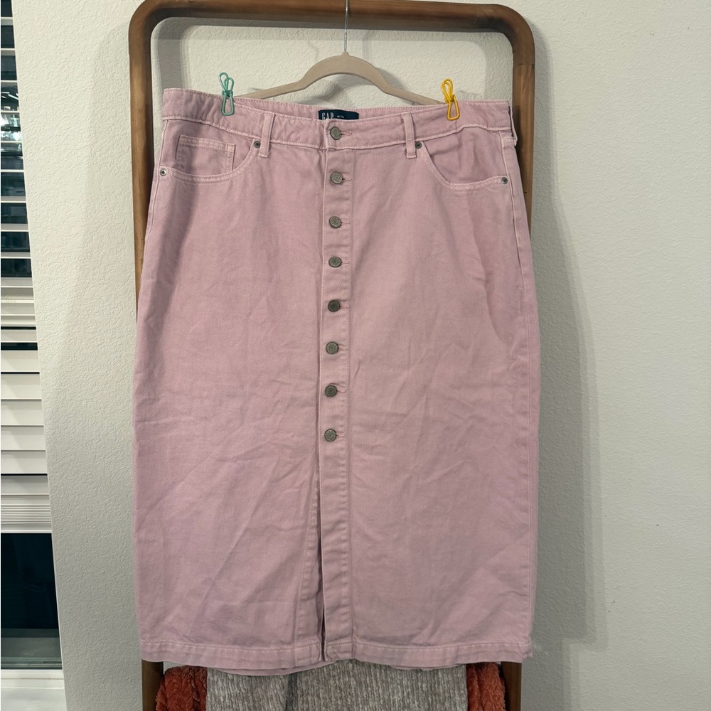 GAP Light Purple Button-Front Denim Midi Skirt